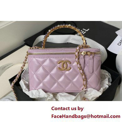 Chanel Shiny Crumpled Lambskin, Imitation Pearls & Gold-Tone Metal Clutch with Chain Bag AP3804 Lilac 2025